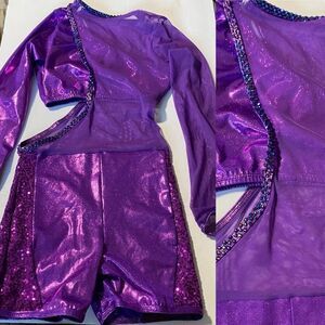 Georgie Girl Custom solo dance costume purple 2 piece asymmetrical biketard SA